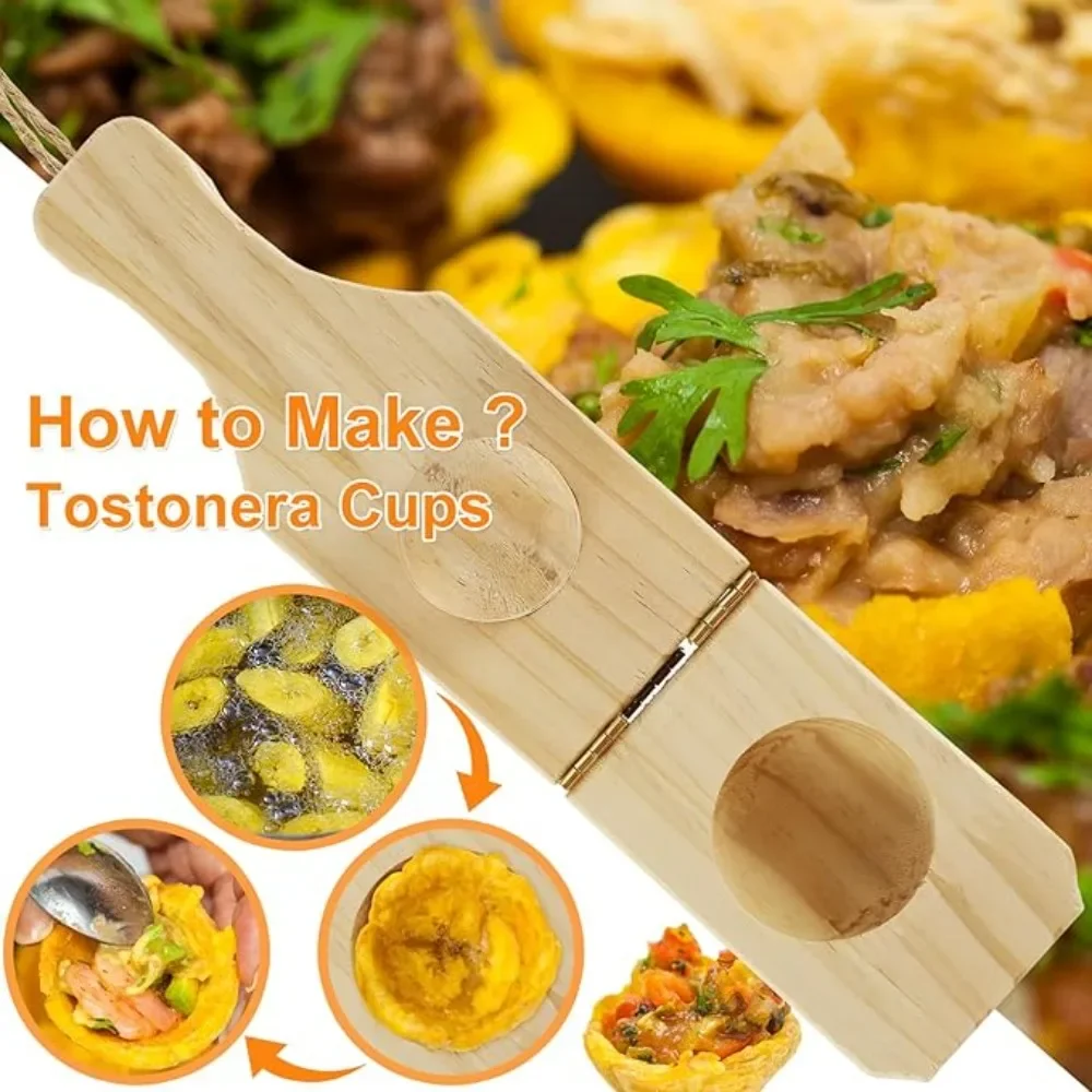 2in1 Bamboo Tostones Plantain Press Multifunction Reusable Fried Banana Smasher Maker with Handle for Creative Home Baking Tools