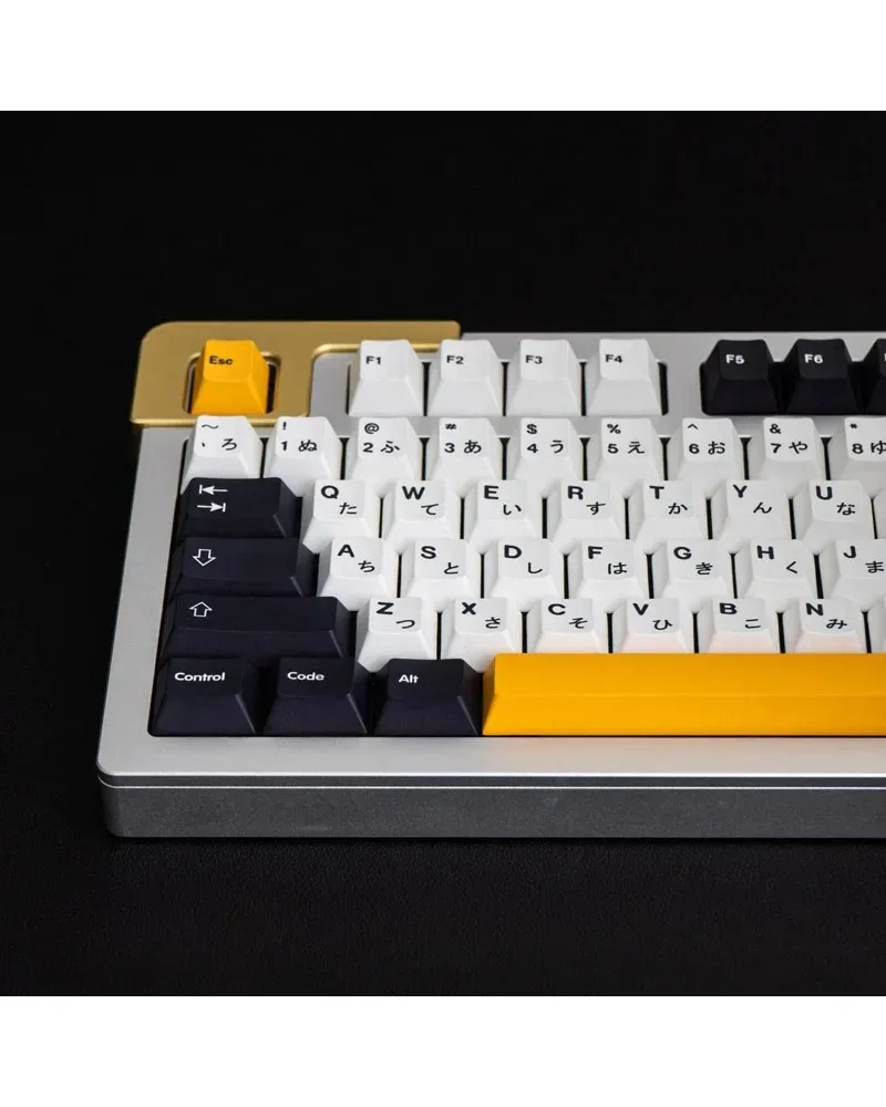 dark black with white and yellow accents pbt keycaps set durable high quality for gaming mechanical keyboards