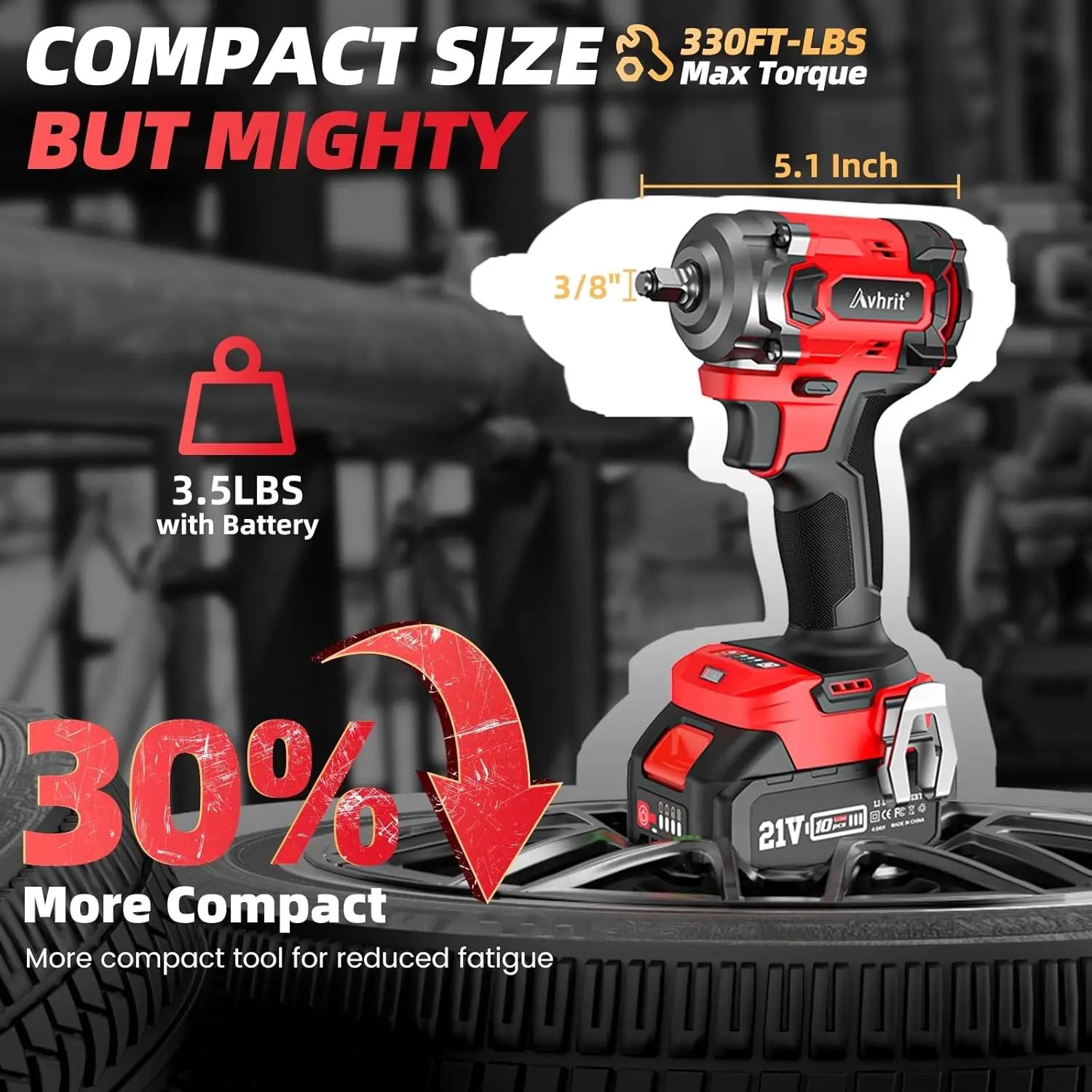 Wrench Cordless, Brushless Electric Impact Gun Max Torque 330Ft-lbs(450N.m) w/ 4.0Ah Battery, Charger, 5 Sockets, Power Impact W