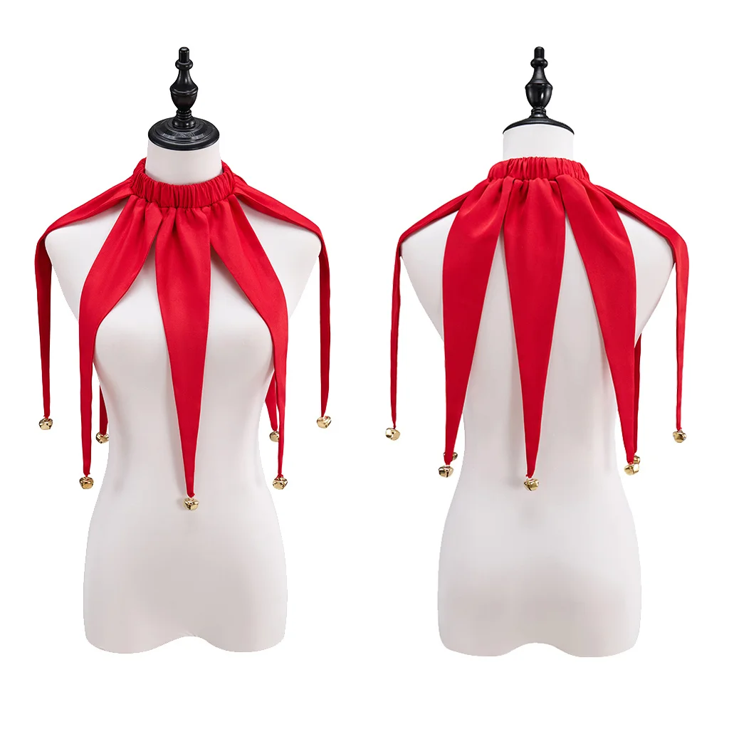 

Clown Red Collar Halloween Jester Performance Costume Collar Accessories Fairy Tale Circus Collar With Bells
