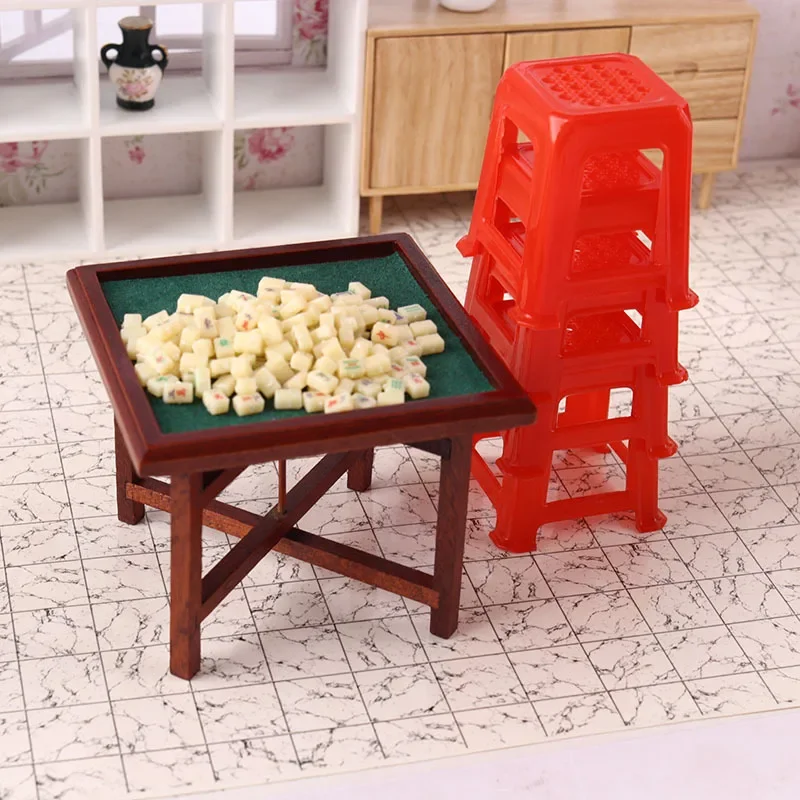 Mahjong Table Colorful Chair Mini Stuff Square Chair Living Room Red Stool 1:12 BJD Doll House Accessories Miniature Items Toys