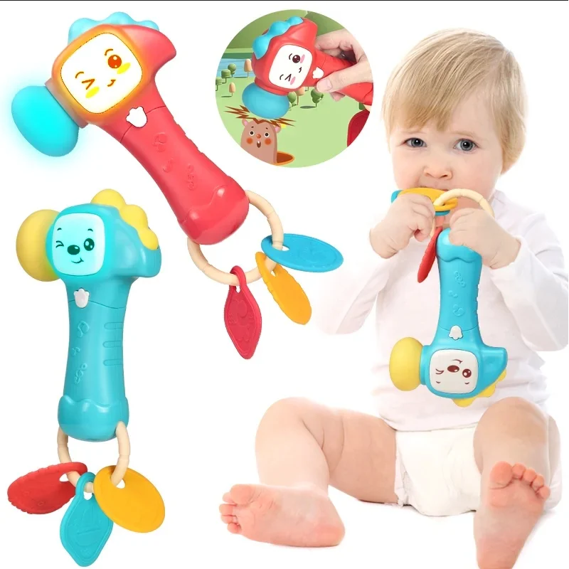 0-12M Baby Musical Can bite hammer Toys Newborn Soft Teether Rattles Educational Toy Mobile Soothing Vocal Music Rattles Toys