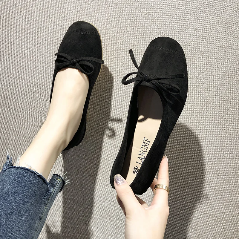 Simple Flats Candy Color Round Toe Casual Shoes Ladies Spring Soft Suede Flat Heel Ballet Shoes Flat Shoes Lazy Loafers Shoes