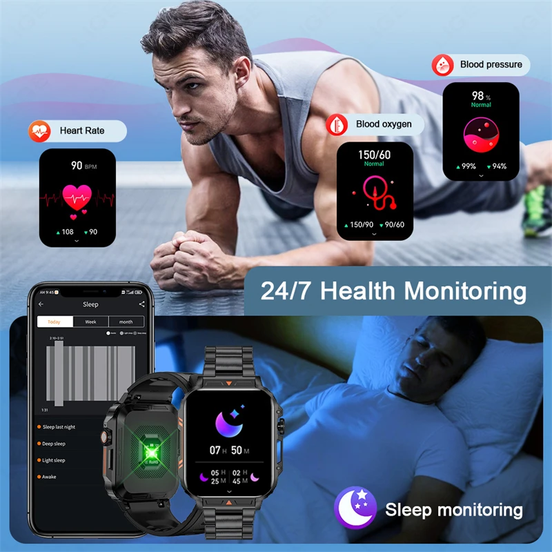 Smartwatch z 1.95 ekranem zegarki monitorujące zdrowie IP68 wodoodporne sportowe Smart Watch do fitnessu dla mężczyzn kobiet Reloj Hombre 2024