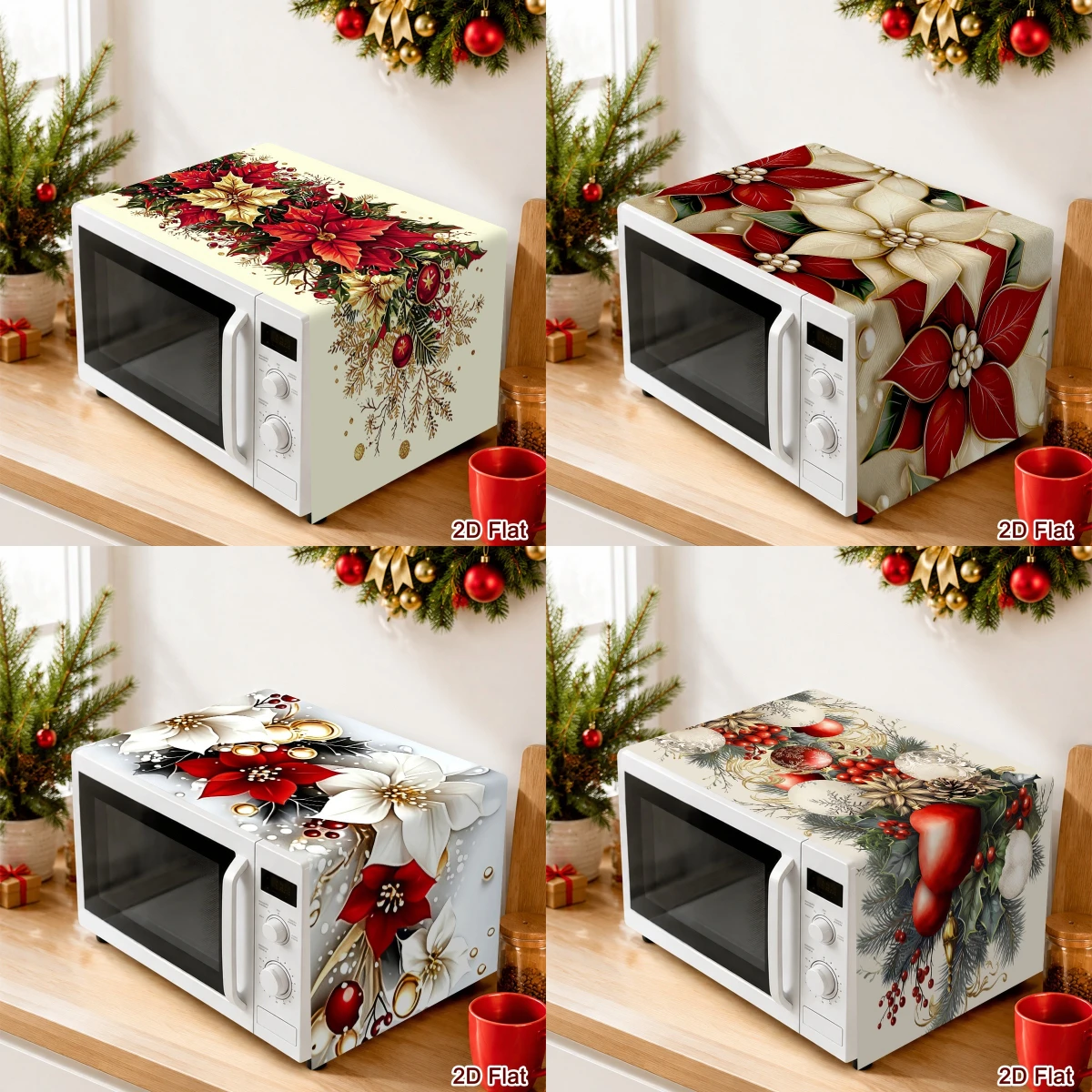 35*85cm Merry Christmas Floral Microwave Oven Dust Cover Christmas Wreath Bell Design Dust Covers 2026 Navidad Party Decor