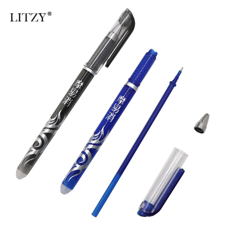 Caneta apagável recarga 10/12 pçs/set escritório gel caneta 0.5mm haste magia lavável lidar com caneta apagável azul/tinta preta papelaria escola