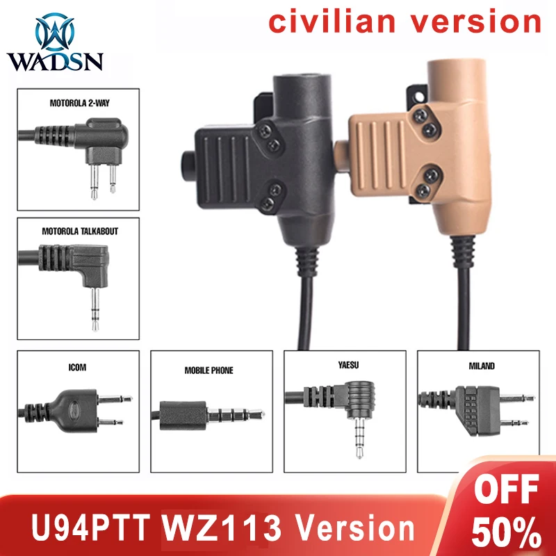 NEW Civil Version U94 Tactical PTT for Wadsn Headset COMTAC Earmor Copy Headphone Outdoor Hunting PTT Fit Baofeng Kenwood Plug