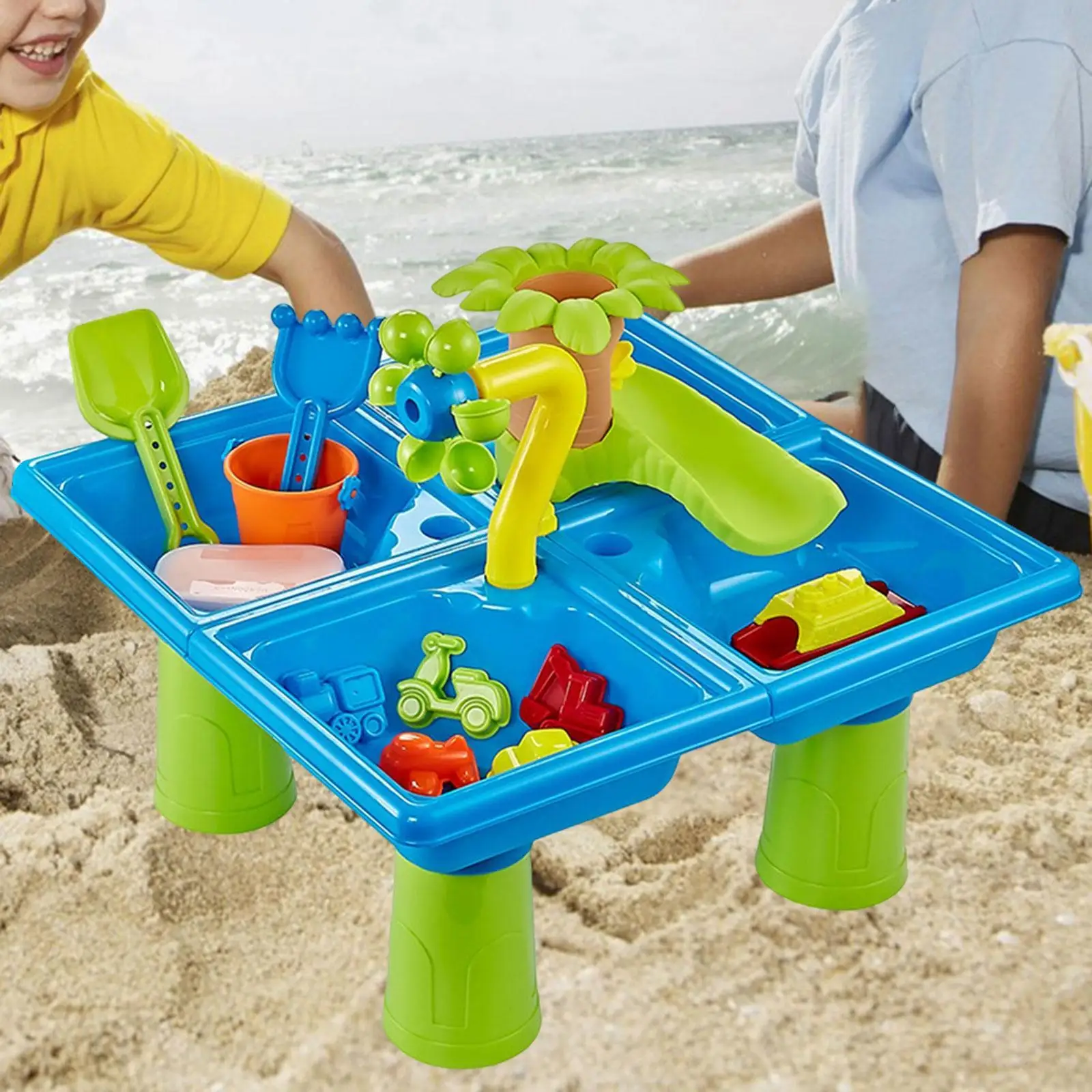 Table de jeu sensorielle d'activité de Table d'eau de sable pour enfants, jouets de plage, Table de bac à sable, Table d'eau, pour les tout-petits d'extérieur de 3 à 5 ans