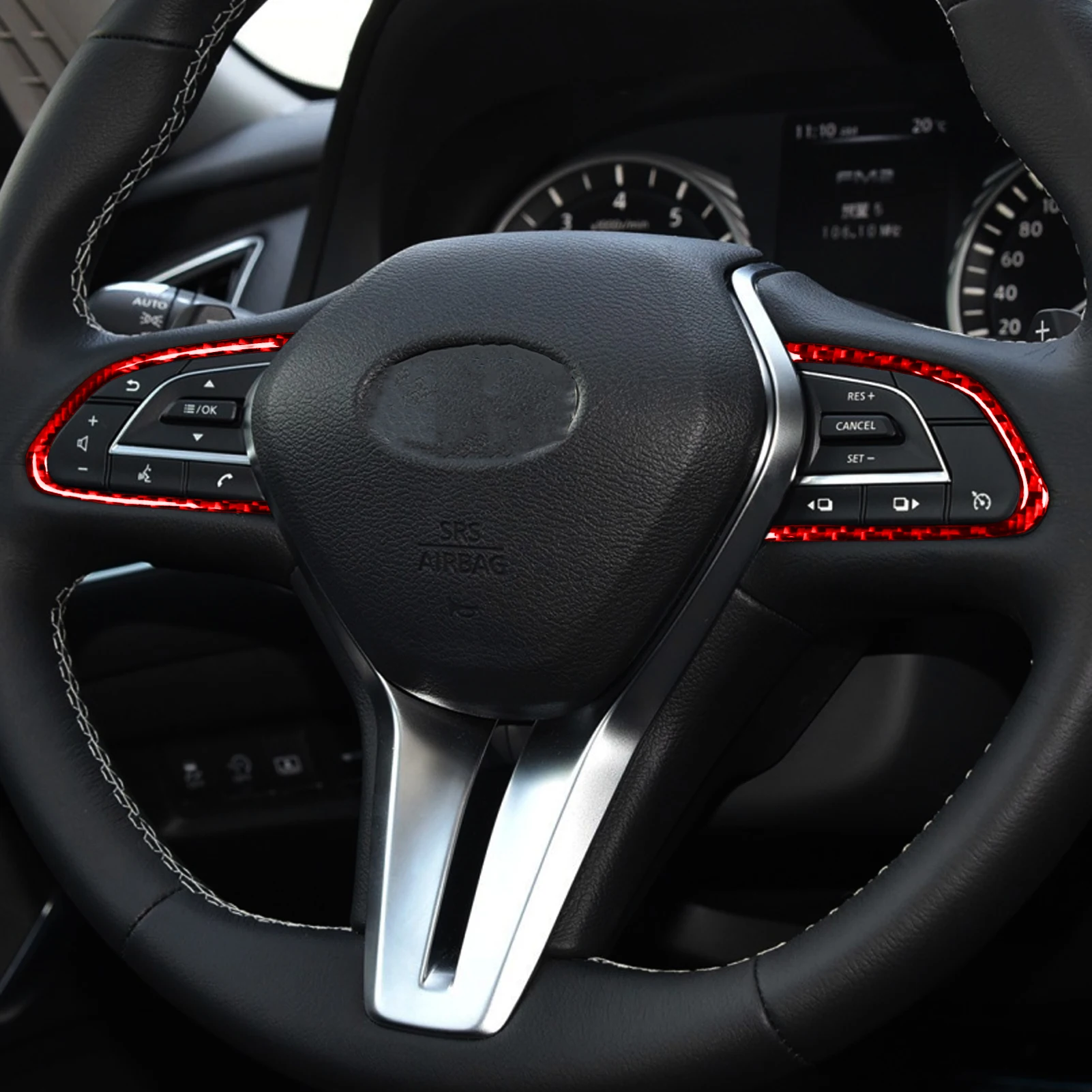 2pcs For Infiniti Q50 Q60 2014-2022 Car Steering Wheel Trim Sticker Decal Car Interior Accessories Carbon Fiber Black red