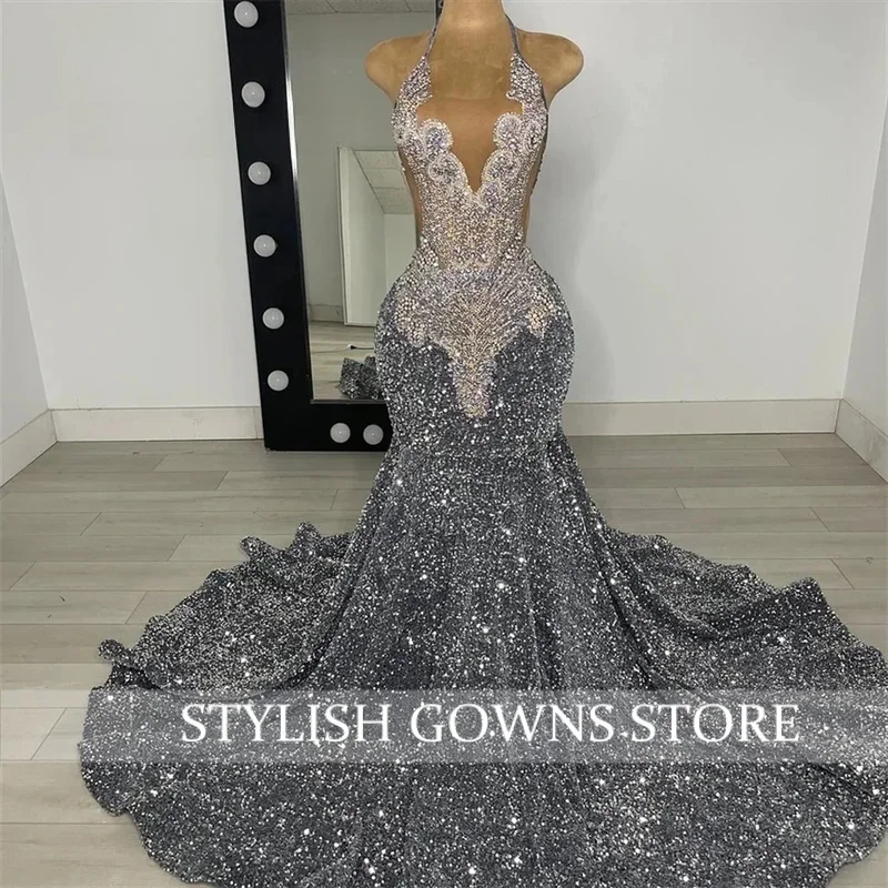 

2026 Sparkly Diamond Prom Dress with Beads Crystals Long Rhinestones Luxury Birthday Party Customized Gown Wedding Evening Dress