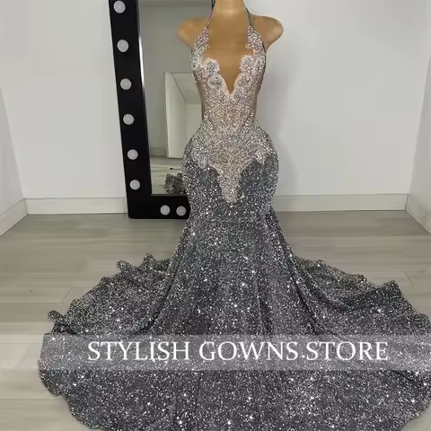 2026 Sparkly Diamond Prom Dress with Beads Crystals Long Rhinestones Luxury Birthday Party Customized Gown Wedding Evening Dress