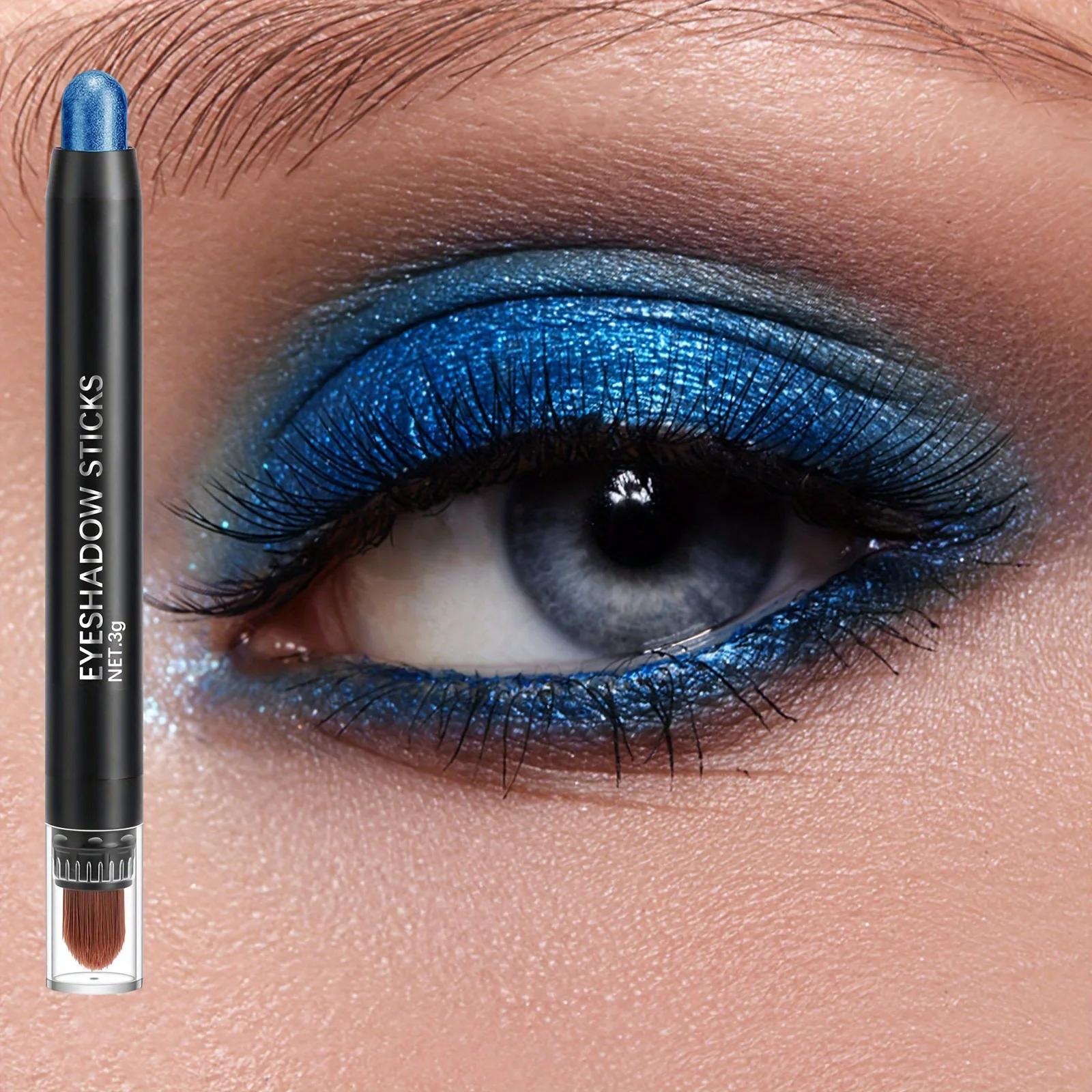 Juego de barras de sombra de ojos brillantes, maquillaje de sombra de ojos resaltador impermeable de larga duración, barras de sombra de ojos con brillo con cabezal de cepillo suave