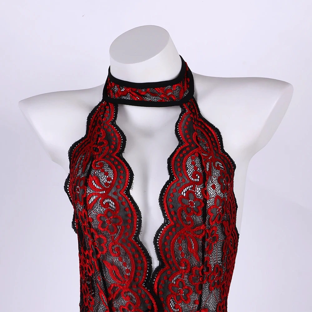 ملابس داخلية مثيرة مطرزة بألوان من الدانتيل، بدلة قفز مثيرة برباط بدون ظهر، مجموعة ملابس داخلية عميقة على شكل حرف V بدون تأخذ