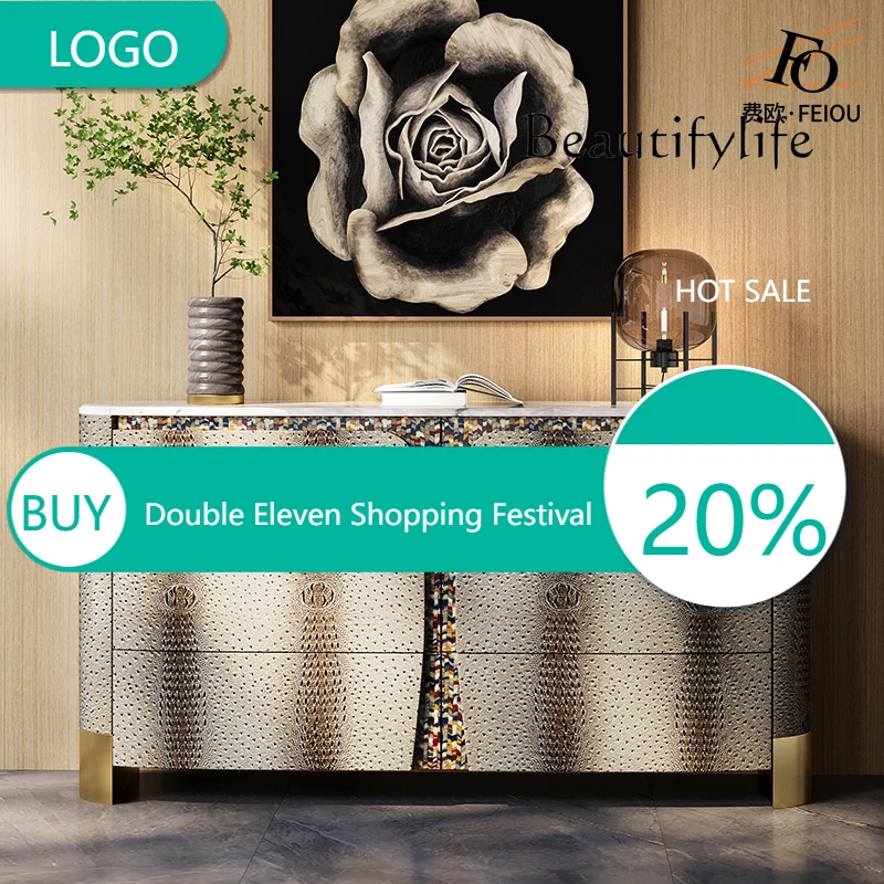 

T Light Luxury Chest Dining Side Cabinet Italian Custom High-end Villa Bedroom Marble TV Cabinet Bedside Storage