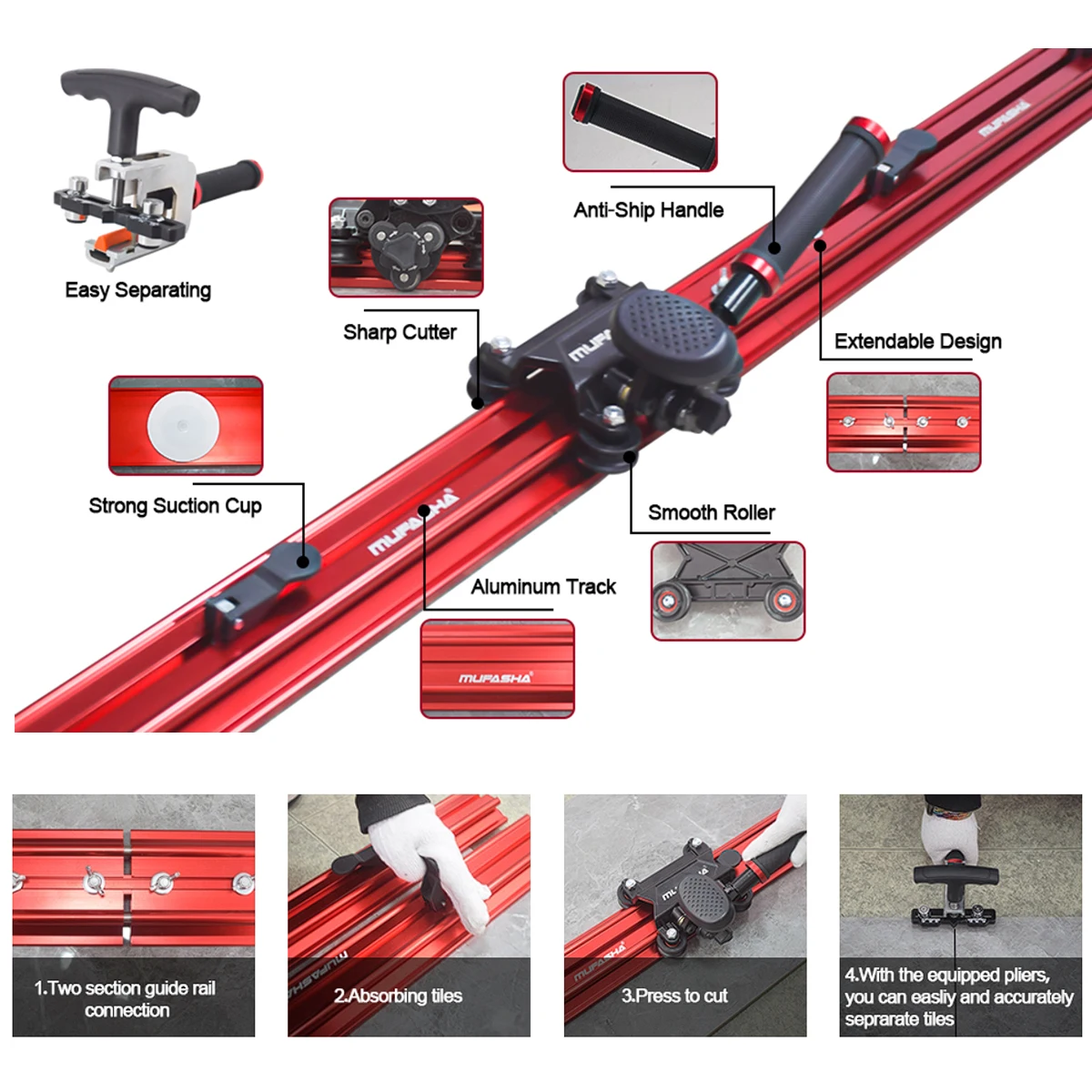 

Portable manual tile cutting tool with 3800mm porcelain board stone large format stone slab push blade and high precision