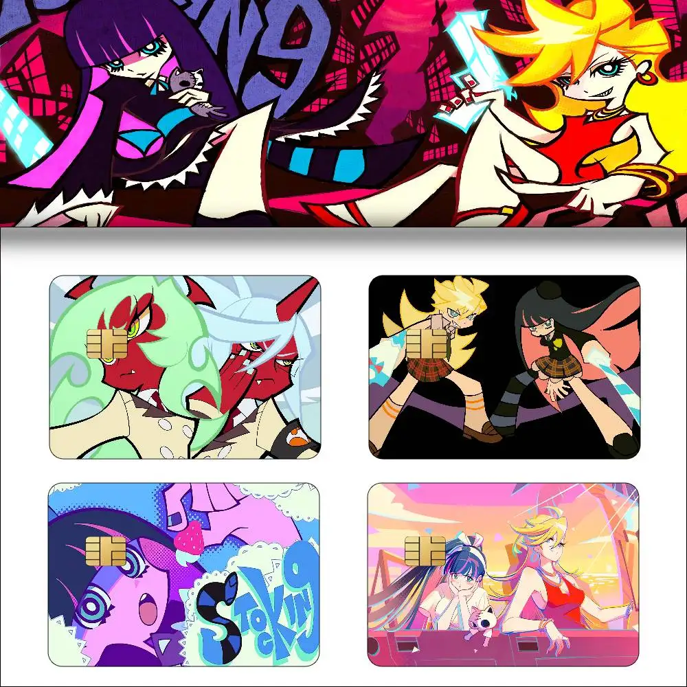 Anime P-Panty & Stocking With Garterbelt Anime Cartoon 1 Set Of 4 Pcs Sticker Film Skin For Credit Card Debit Bank Bus Card