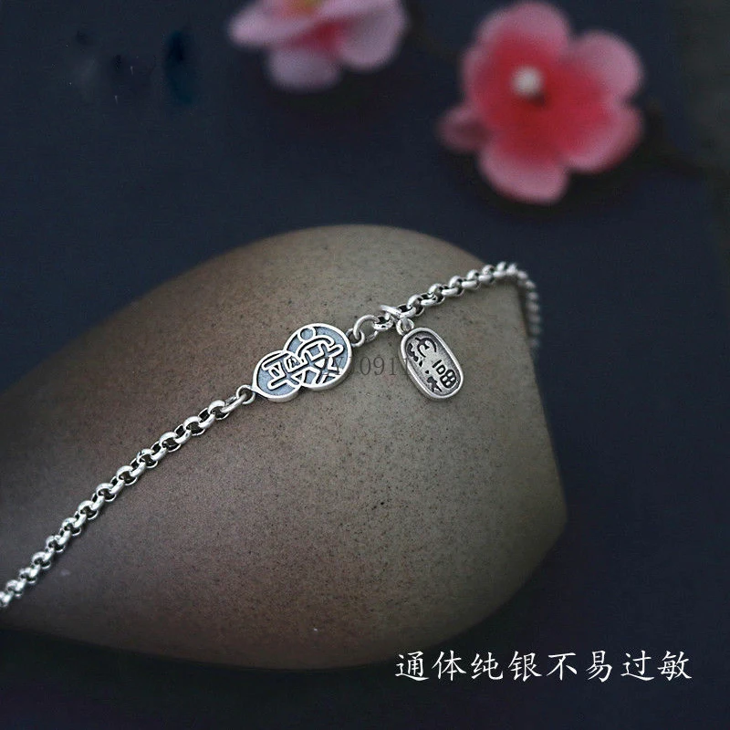 Женский браслет из стерлингового серебра, универсальная ретро-бирка с открытой цепочкой для ног, цепочка для ног