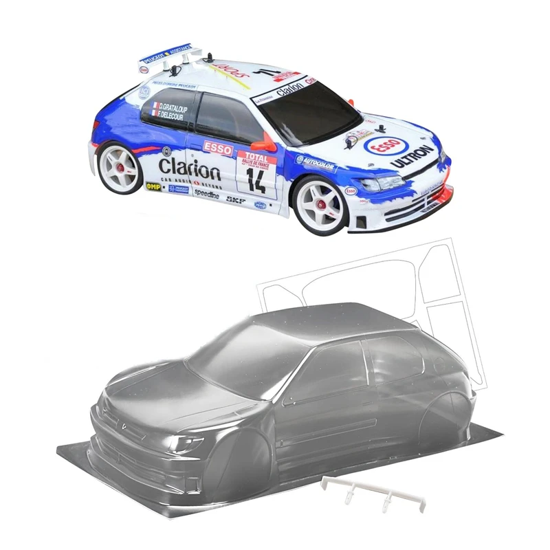 1/10 Rc Rally Car 306 Clear Body Shell PC Car Shell With 3D Rear Wing + Decorative Stickers