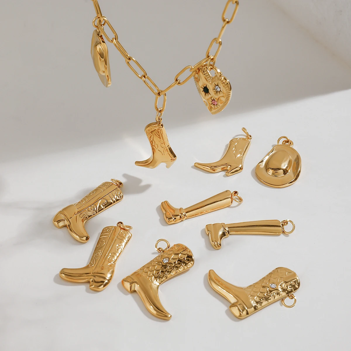 يوري العصرية الفولاذ المقاوم للصدأ الدنيم الشرير DIY قلادة 18K PVD مطلي بسيط أنيق المعادن الإكسسوارات بيجو هدية