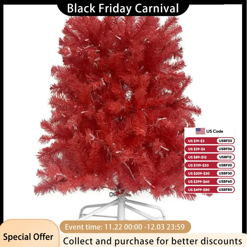 6 Foot Artificial Fir Curved Top Christmas Tree, Christmas Tree Bendable Santa Hat Style, 1250 Lush Branch Tips, 300 LED Lights