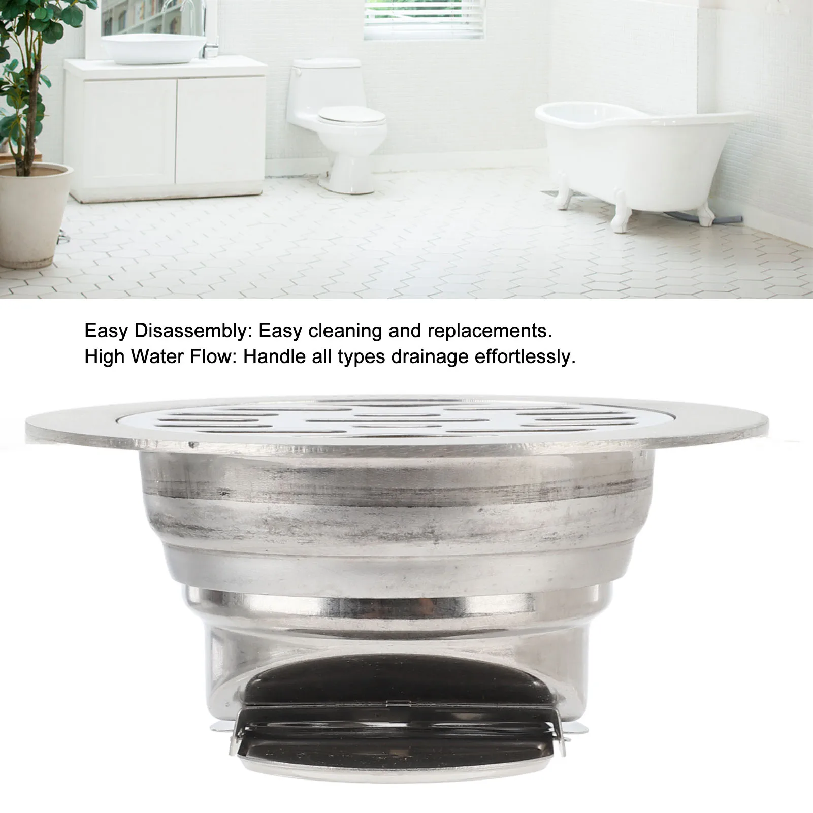 ZK40 Round Floor Drain 3.9in Stainless Steel Odor Proof High Flow Anti Slip Shower Drain Kit for 75mm Pipe Bathroom Hotel