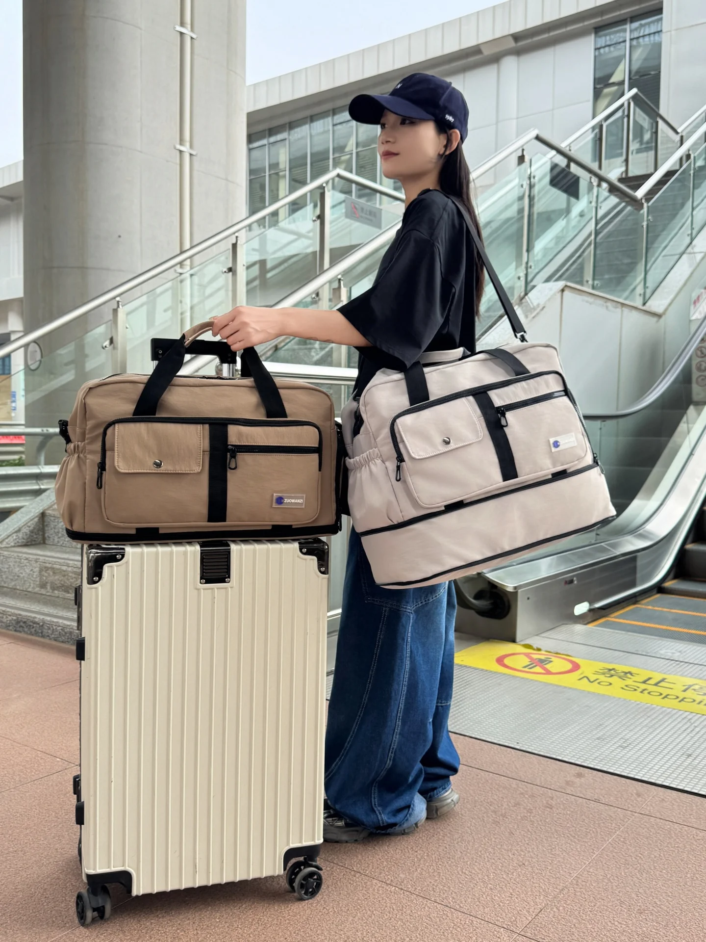 トラベルバッグ-レディース-大容量-手持ち式-短期旅行-フィットネスバッグ-濡れたものと乾いたもの分離-ポータブルスーツケース-出張用