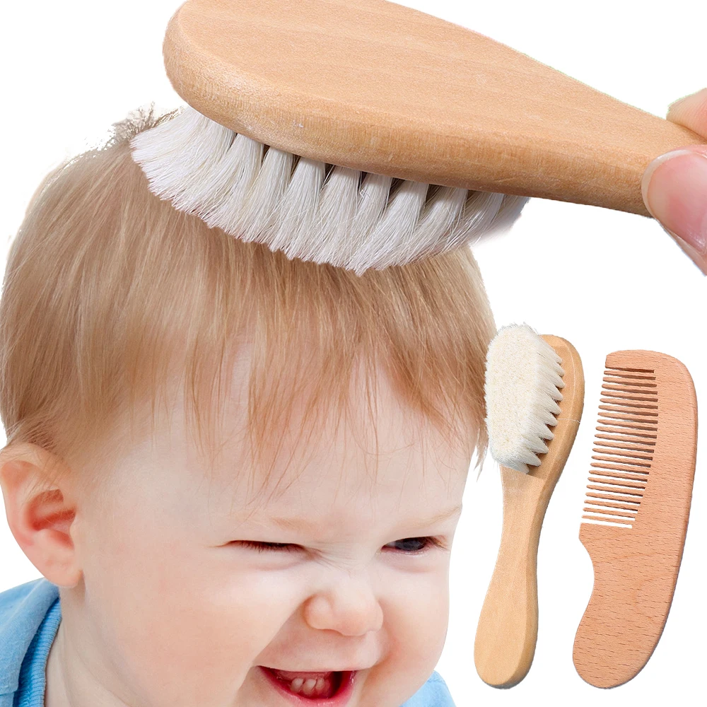 Wooden Baby Hair Comb Soft Wool Baby Shower Brush Clean Hair Body Gentle Baby Protection Shower Kids Washing Care Tools