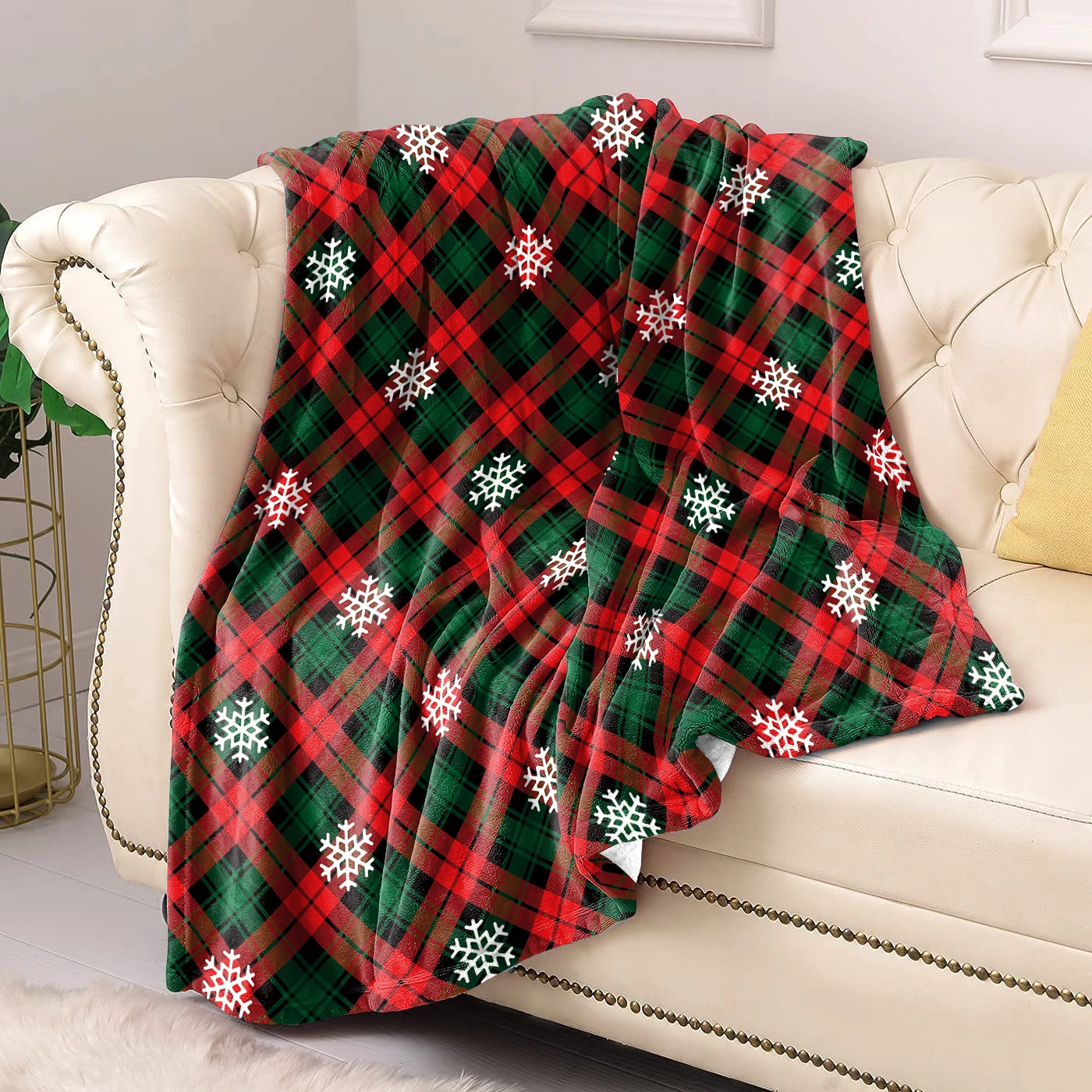 

Christmas Plaid Blanket Cover Winter Comfortable Warm Soft Flannel Throw Blanket for Sofa Decorative Home Bedding Holiday Gifts