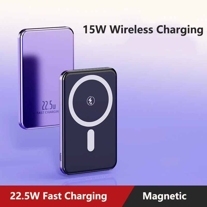 15W Wireless Magsafe Fast Charger for iPhone Xiaomi Samsung S24 22.5W External Battery Charger Macsafe Mini Power Bank 10000mAh