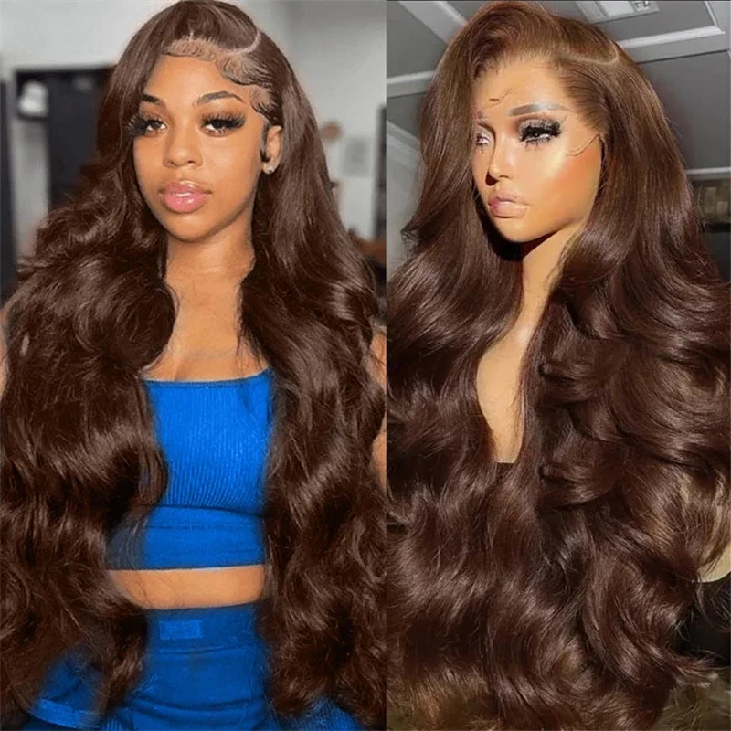 

Chocolate Brown 13x6 HD Lace Frontal Human Hair Wigs For Women Brazilian Body Wave 13x6 13x4 Full Lace Frontal Human Hair Wig