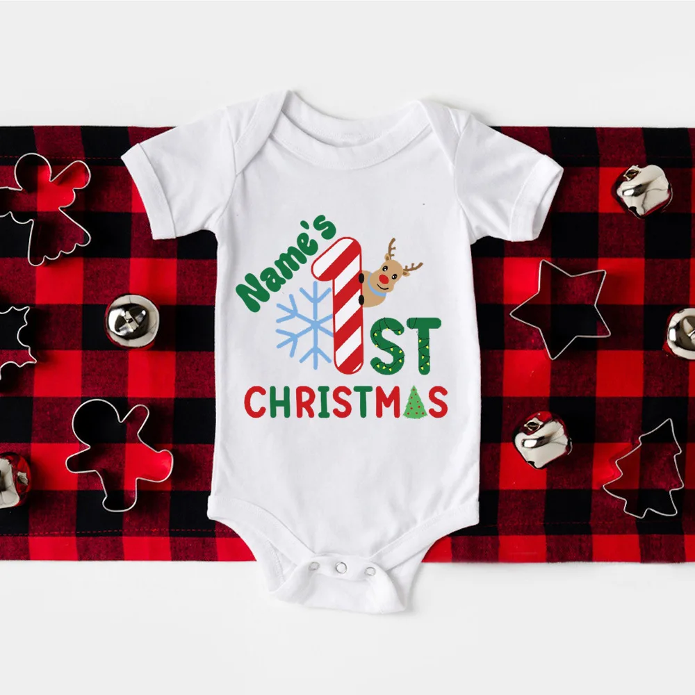 Personalize My 1st Christmas Romper Newborn Bodysuits Xmas Party Gift Boys Girls Short Sleeve Jumpsuit Holiday Xmas Clothes