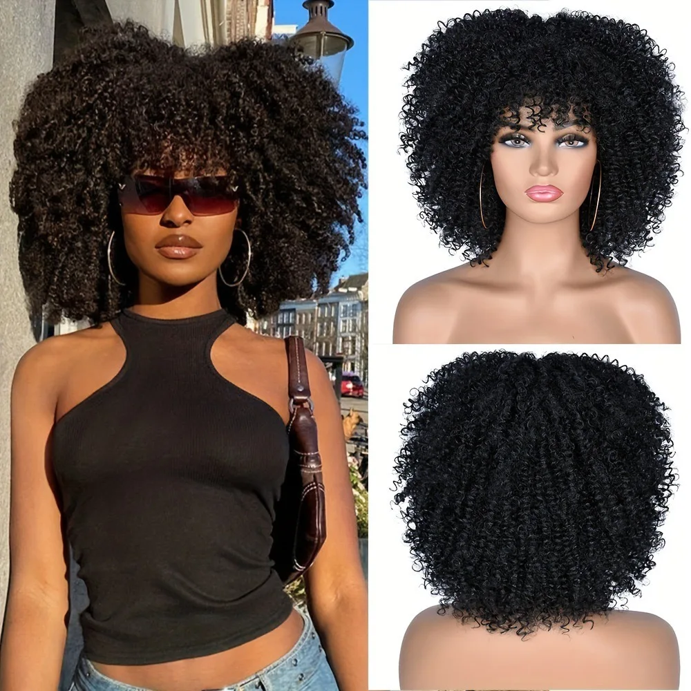 

Afro Curly Wigs Premium 16 Inches Ombre Color Synthetic Fiber Hair Wigs Heat Resistant Hair Wigs Cosplay Glueless Wig Party Used