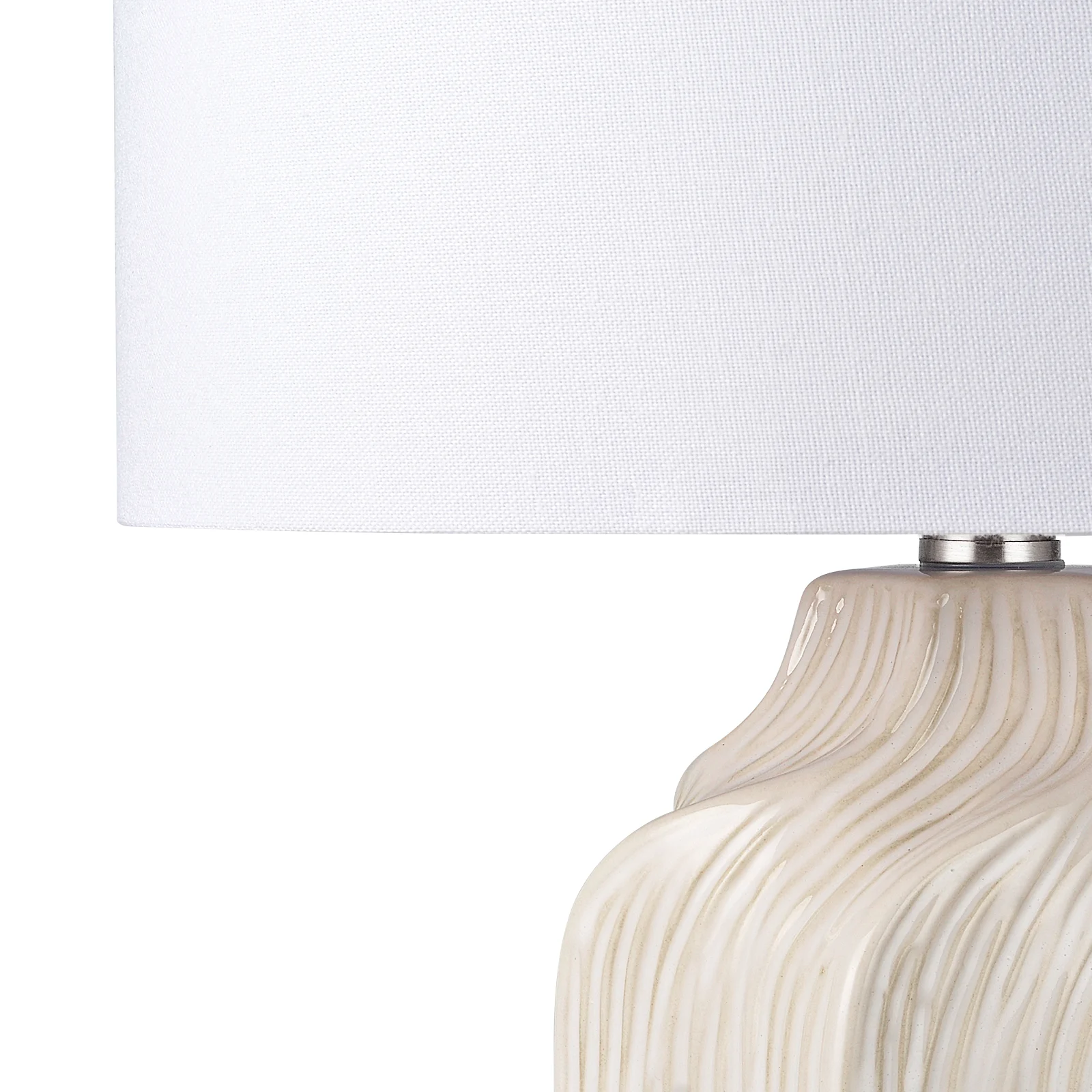 21 Inch Etched Ceramic Table Lamp With Shade, Gloss White Glaze Handcrafted Accent Lamps For Living Room, Bedroom