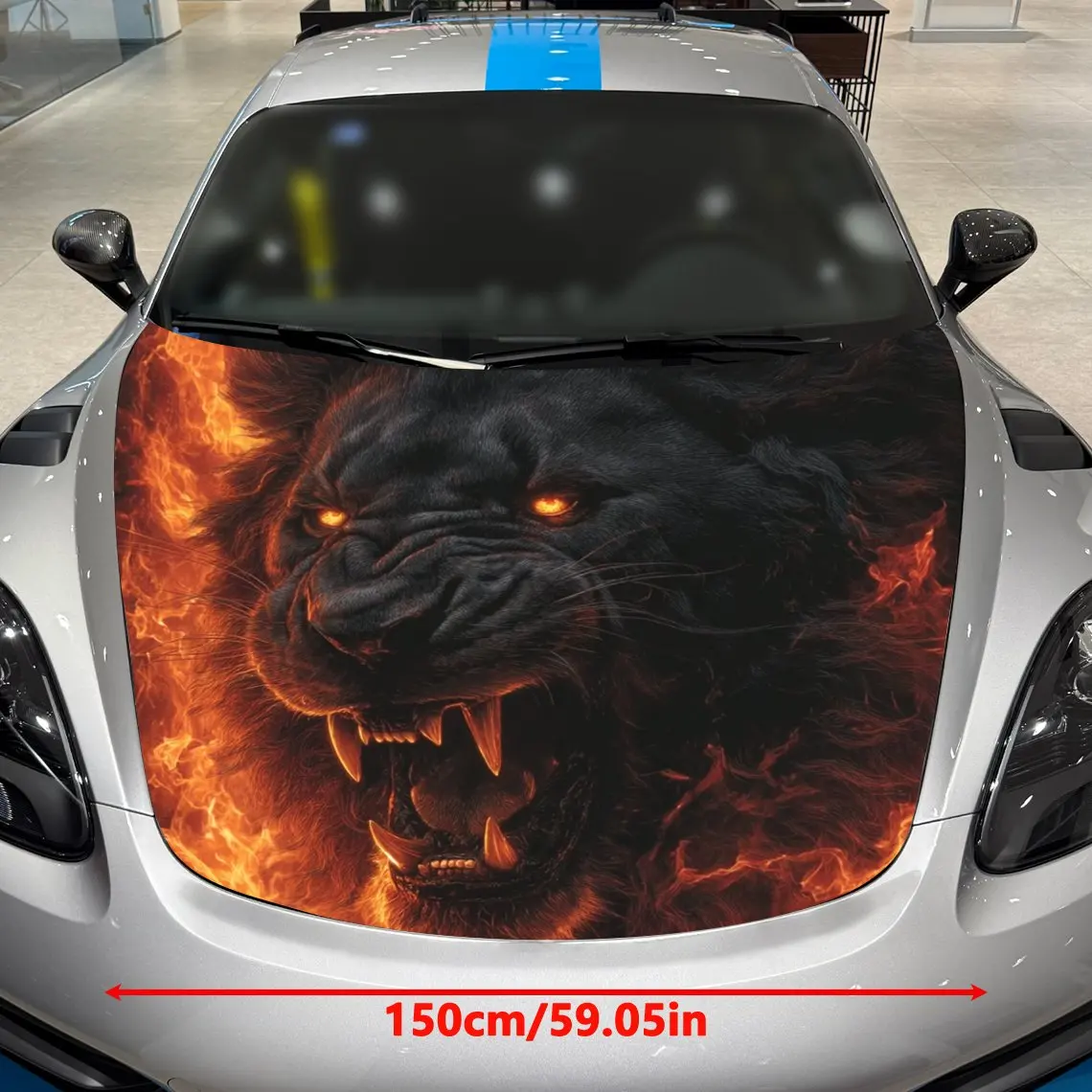 Fierce Flame Black Lion Car Hood Stickers, Decorative Car Packaging Paper, Bold Designs, Halloween Decorations, Car Parts Access