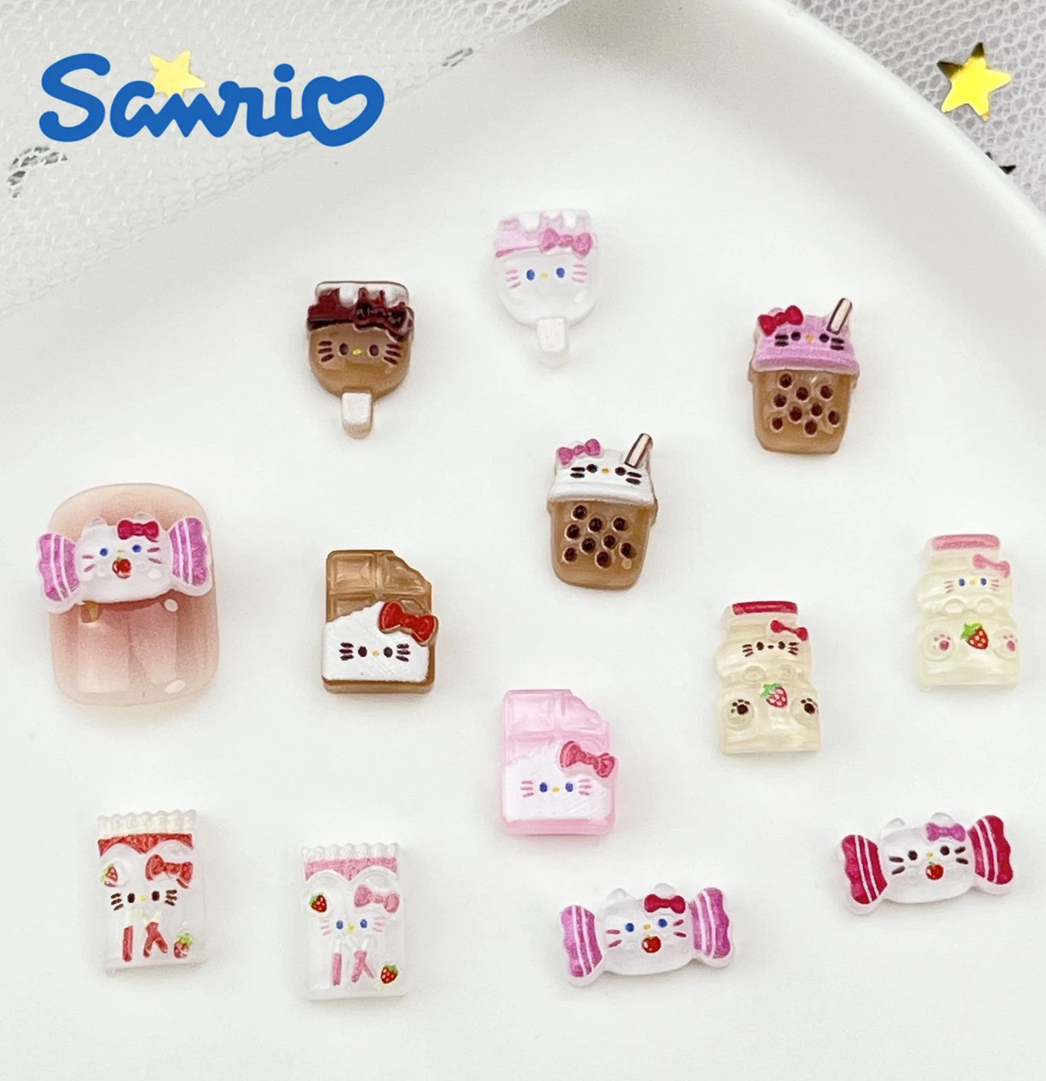 20Pcs Cartoon Food Toy Drink Bottle KT Cat Ice Cream Chocolate Resin Wear Armor Flat Back Kawaii Nail Art DIY Scrapbook Crafts