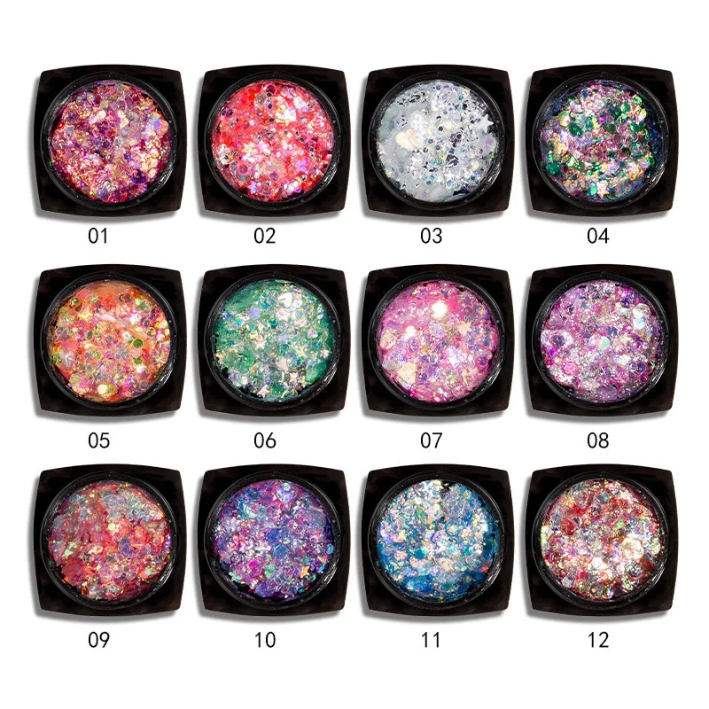 12 Kleuren/Set Zeemeermin Pailletten Body Glitter Gel Nagel Haar Lichaam Gezicht Glitter Gel Diamond Shining Music Festival Party Face Glitter *