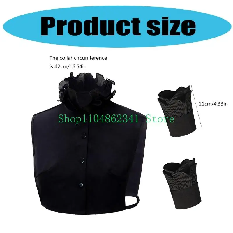 5ASD Women Ruffle Stand Fallo Coller camicia e polsini da polso Accessorio in costume