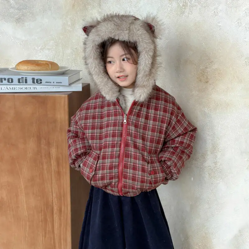Winter Cotton-Padded Jacket Girl Coat Tops Hoodie Keep Warm Zip-Up Jacket Child Versatile Kawaii Fashion Hot New Casual Clothing