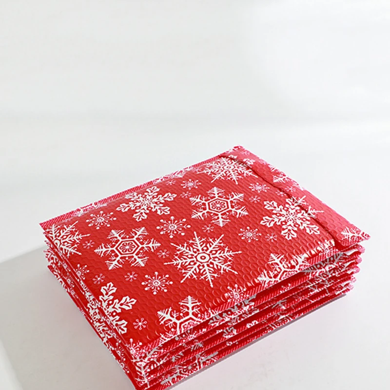 20Pcs 3 Sizes Christmas Gift Bubble Bag Red Plastic Bubble Envelope Snowflake Print Padded Shipping Envelopes Business Supplies