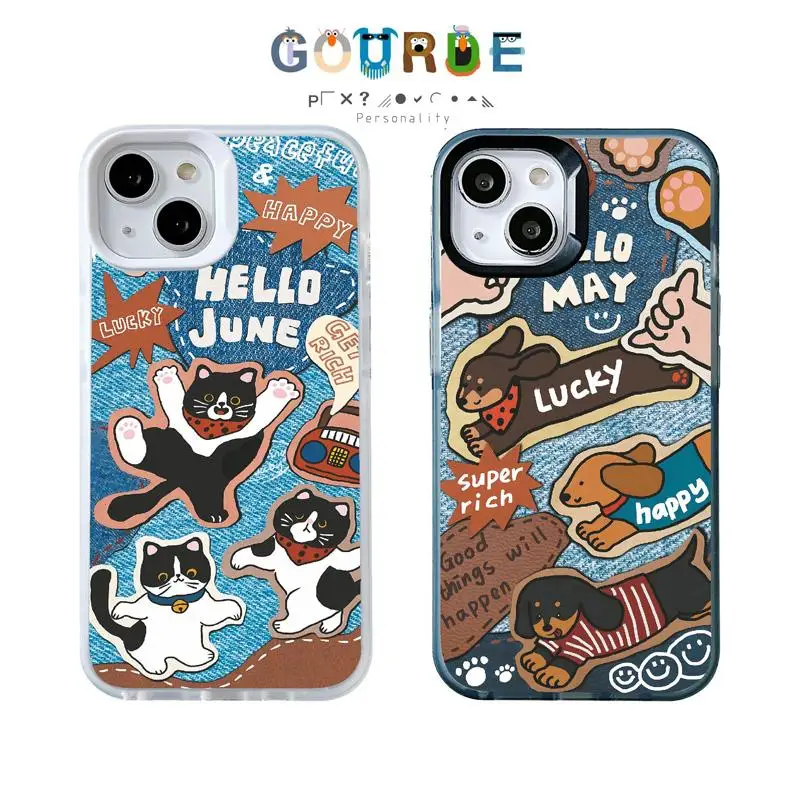 

Gourde Cute Cat Dog Cartoon patterns Phone Case for Iphone 16 15 14 12 13 11 Pro Max IP 7 8 Plus Iphon X XS XR Xs Max