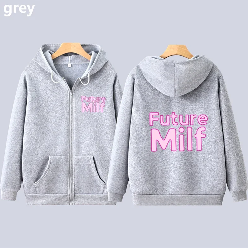 Future Milf Printed Hoody Long Sleeves Women Zipper Cardigan Sweatshirt Y2k Grunge Zip up Jacket Casual Autumn Winter Streetwear