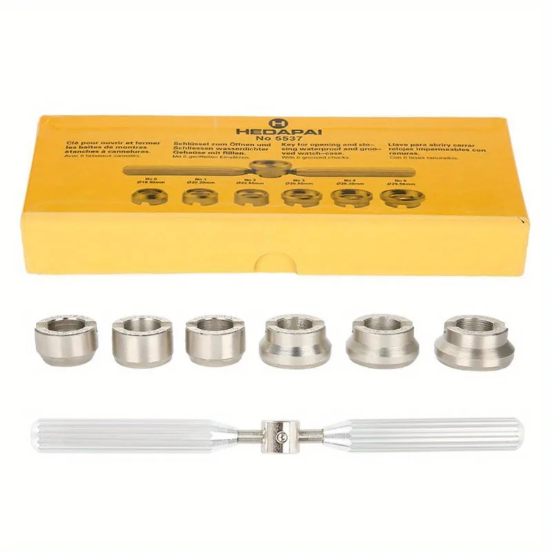 1Pc Watch Back Case Opener Wrench with 6 Dies Cover Remover Tool Set Professional Watch Repair Kit Accessories for Watchmakers