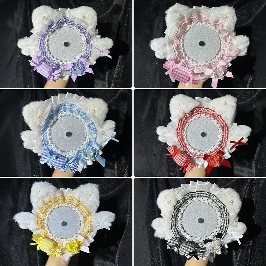 Cute and Adorable Plush Cat Ear Wing-Shaped Round Badge Holder, Suitable for Badges, Pins, Candy Bows, DIY Handmade Anime Cartoon Character Merchandise, Badge Display Stand, Decorative Ornament, Badge Holder, Badge Storage, Badge Clip