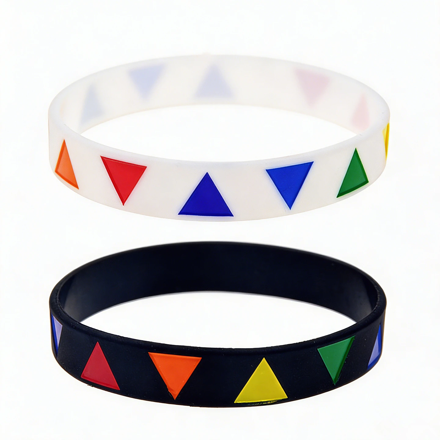 50 Stück 1/2 Zoll breites Dreieck-Logo-Silikon-Gummi-Armband, Unisex-Modearmband – Detail 1