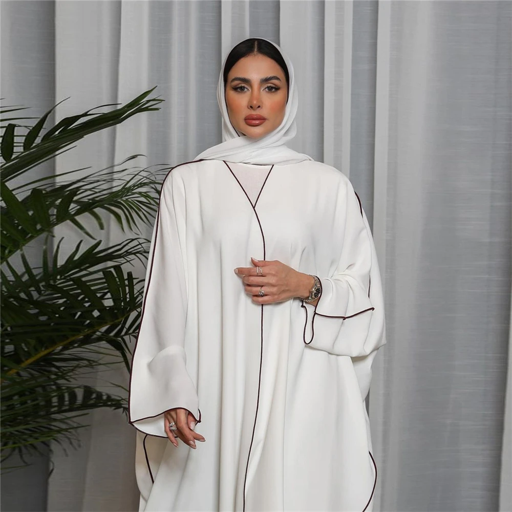 Moroccan Kaftan White Loose Maxi Dress Kimono Cardigan Eid Ramadan Open Abaya Dubai Turkey Women Muslim Caftan African Dresses