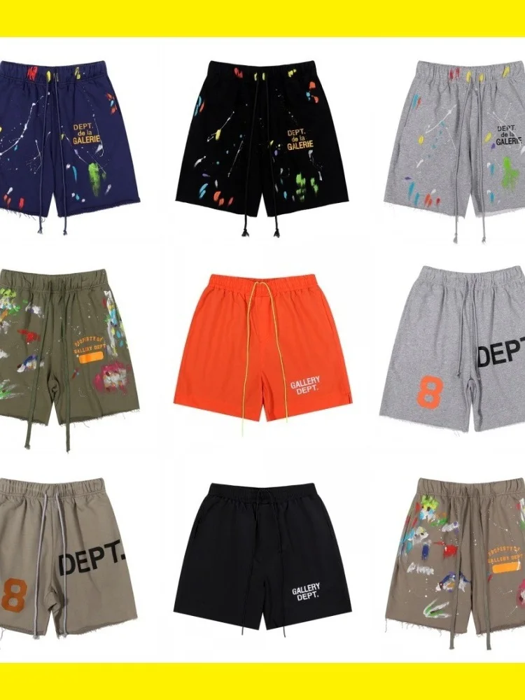 American Style Hand-Painted Splatter Print Pure Cotton Fleece Shorts High Street 5-Point Casual Pants Loose Fit Summer Wear