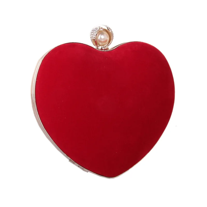 

Velvet Heart-shaped Dinner Bag with Diamonds Pearl Women's Clutch Flannel Hard Box Chain Bag Bolsos De Lujo Mujer Marcas Famosas
