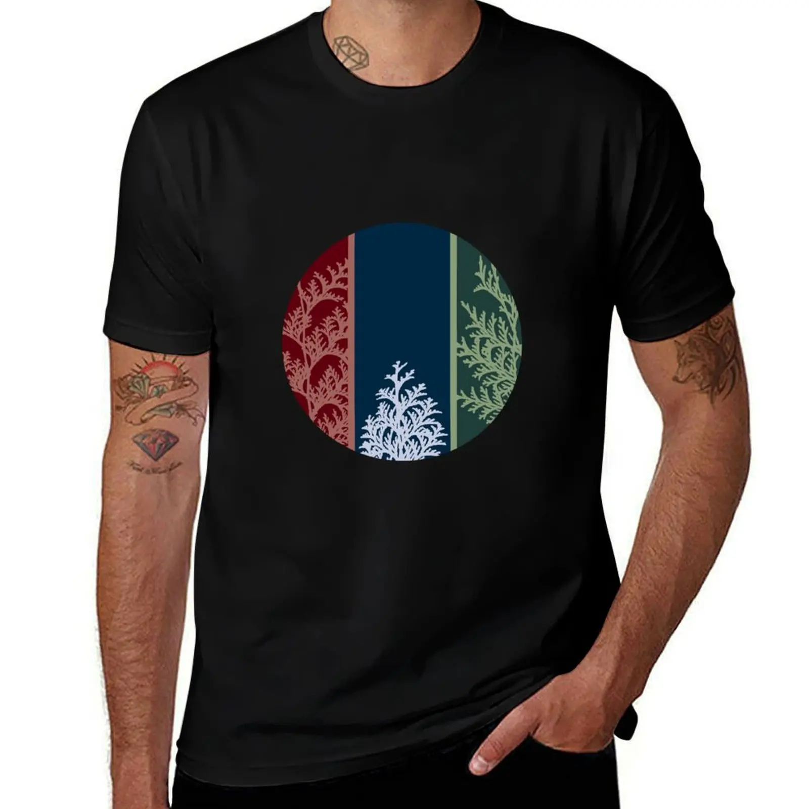 White Cedar Branch, Holiday Nature Print T-Shirt Vintage Print Crew Neck Tee T-Shirt
