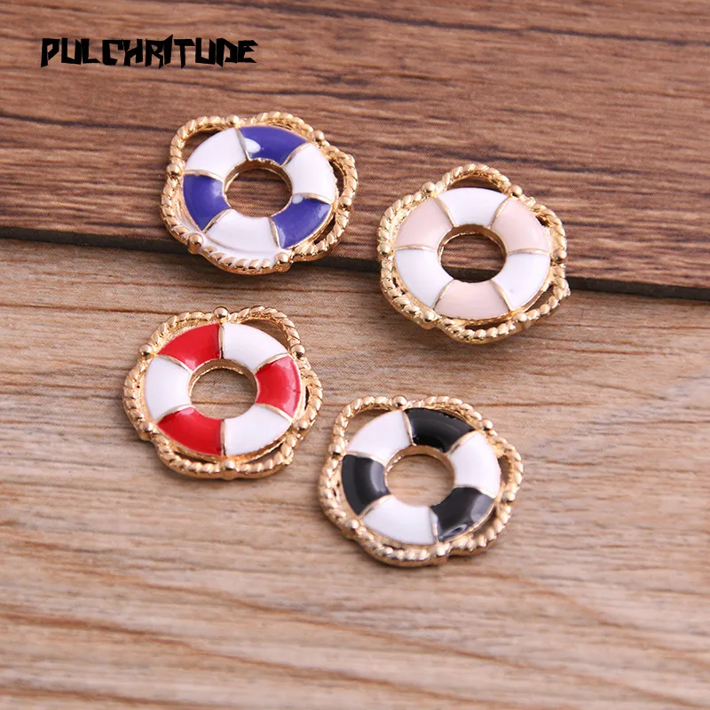 10Pcs 15*17mm Two Color Alloy Metal Drop Oil Lifebuoy Charms Pendant For DIY Bracelet Necklace Jewelry Making