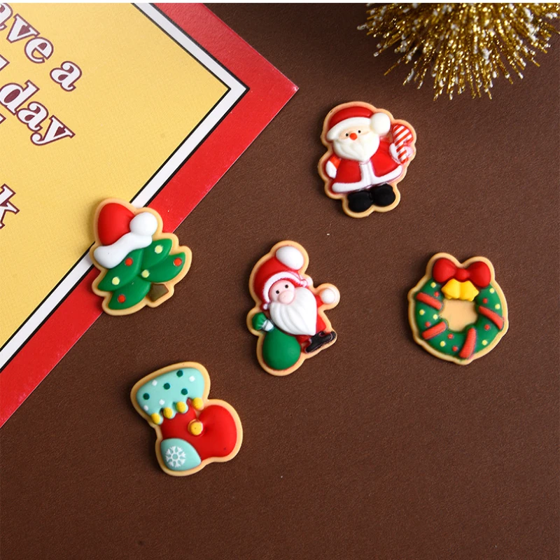 10pcs Resin Figurine Kawaii Santa Trees Snowman Gingerbread Man Flatbacks Christmas Diy Embellishments Kerst Knutselmaterialen